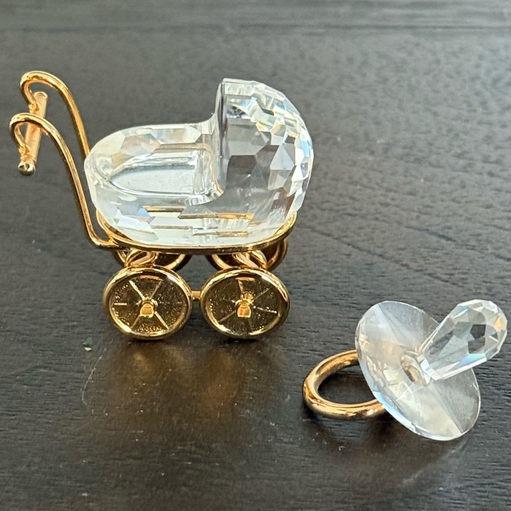 Vintage Swarovski Crystal Memories Baby Carriage & Pacifier Set 2pc.